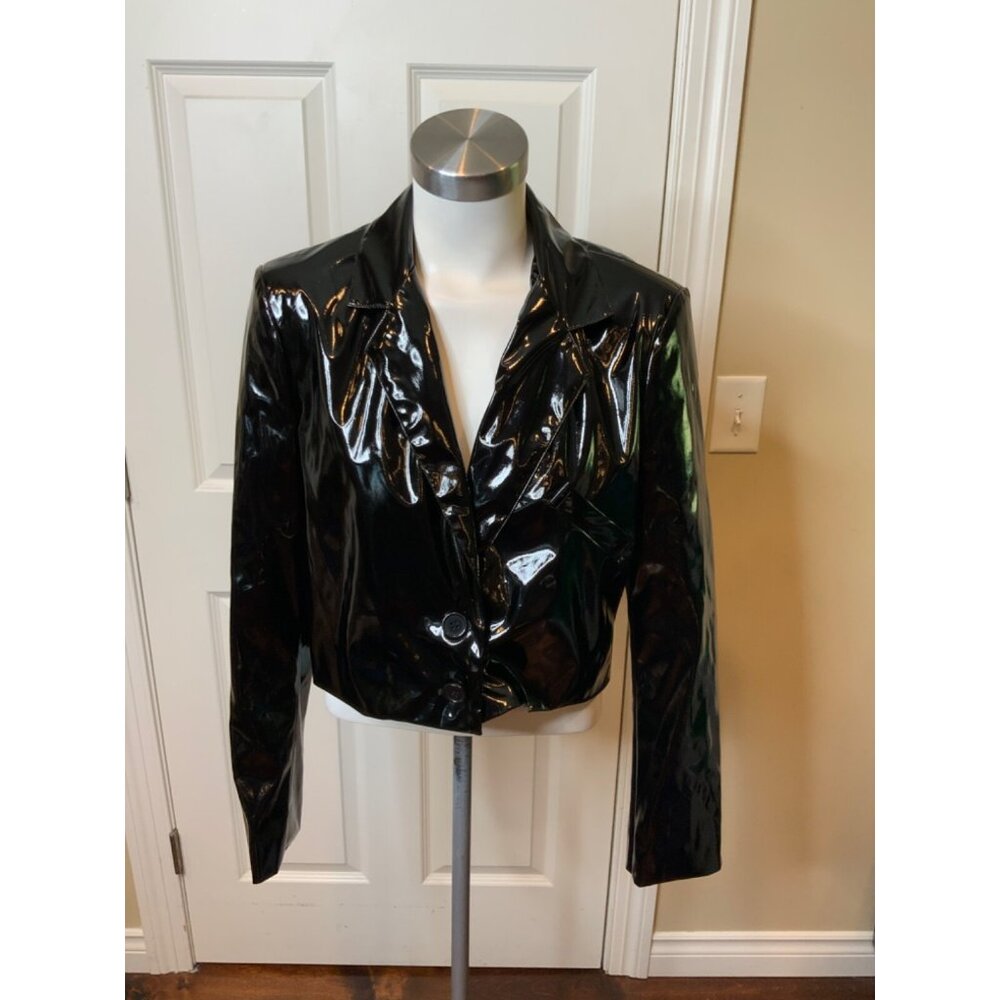 Baum Und Pferdgarten Black Vegan Pleather Cropped Jacket Blazer Size M NWT! $259
